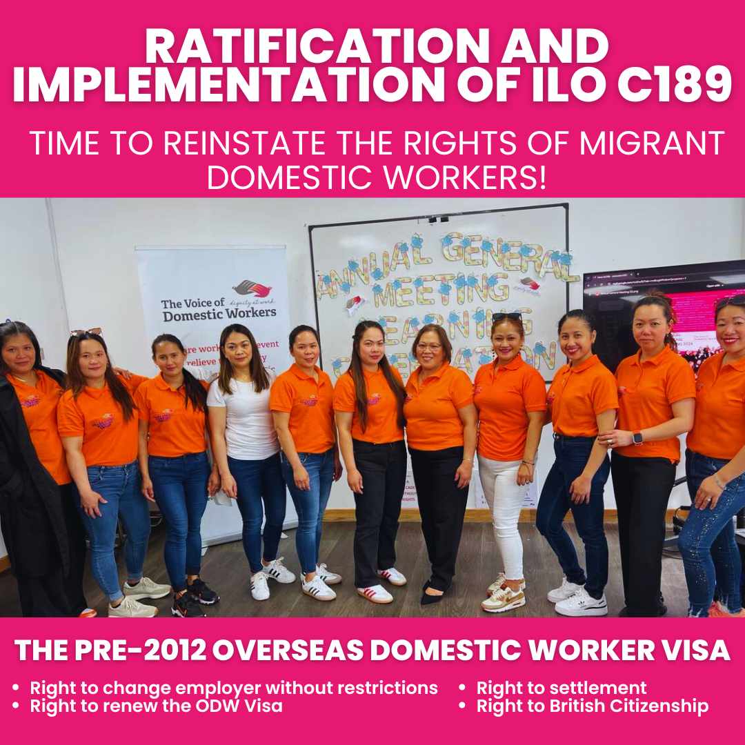 Meet our Working Group calling for the Ratification and Implementation of ILO C189! Together, we strive to ensure fair treatment, respect, and equal opportunities for migrant domestic workers. Let's make dignity a reality for all! #vodw