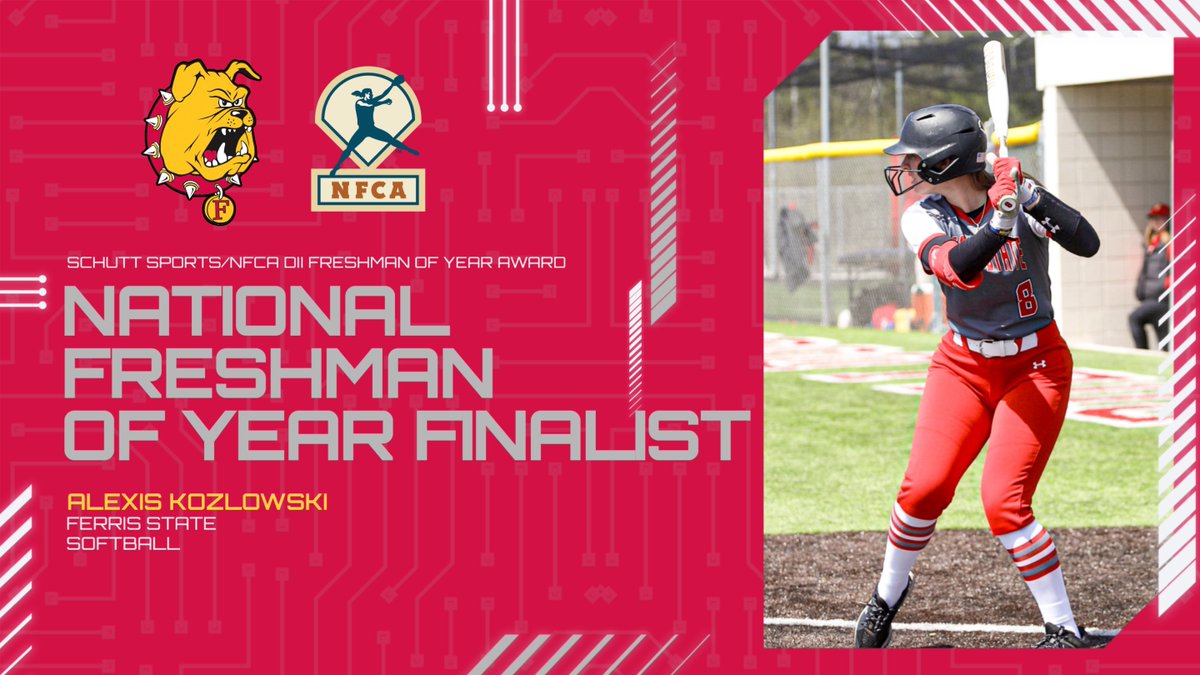 NATIONAL FINALIST! Ferris State's Alexis Kozlowski has been tabbed as a 2024 Schutt Sports/D2 National Freshman of the Year finalist by the NFCA! tinyurl.com/47whh35c @FSU_SB