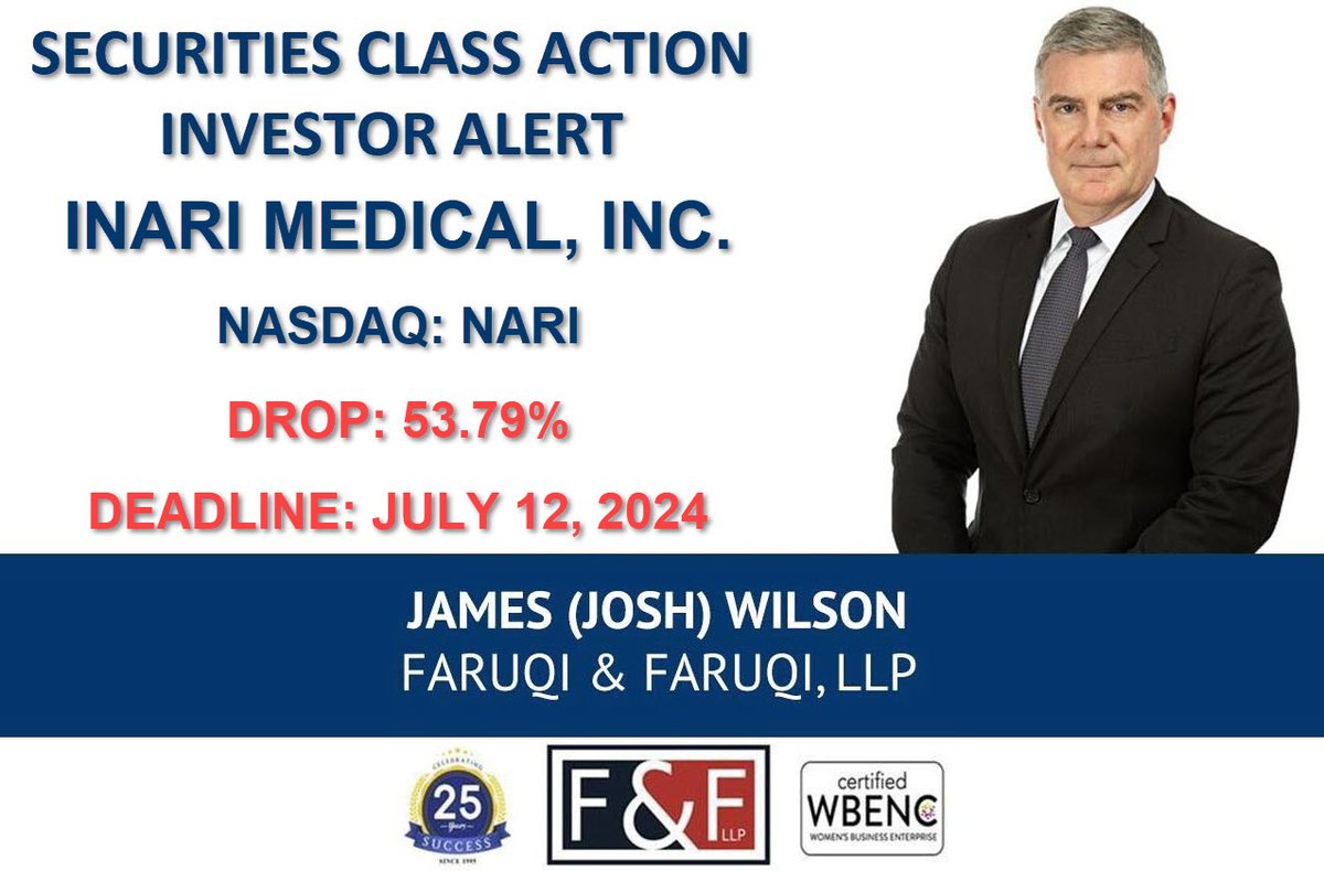 Inari Medical, Inc. Class Action Lawsuit $NARI 

Inari Medical Deadline: July 12, 2024  

Learn More Here: faruqilaw.com/NARI 

#faruqilaw #Nasdaq #NASDAQListed #stocks #stockmarketnews #StocksInNews #Investing