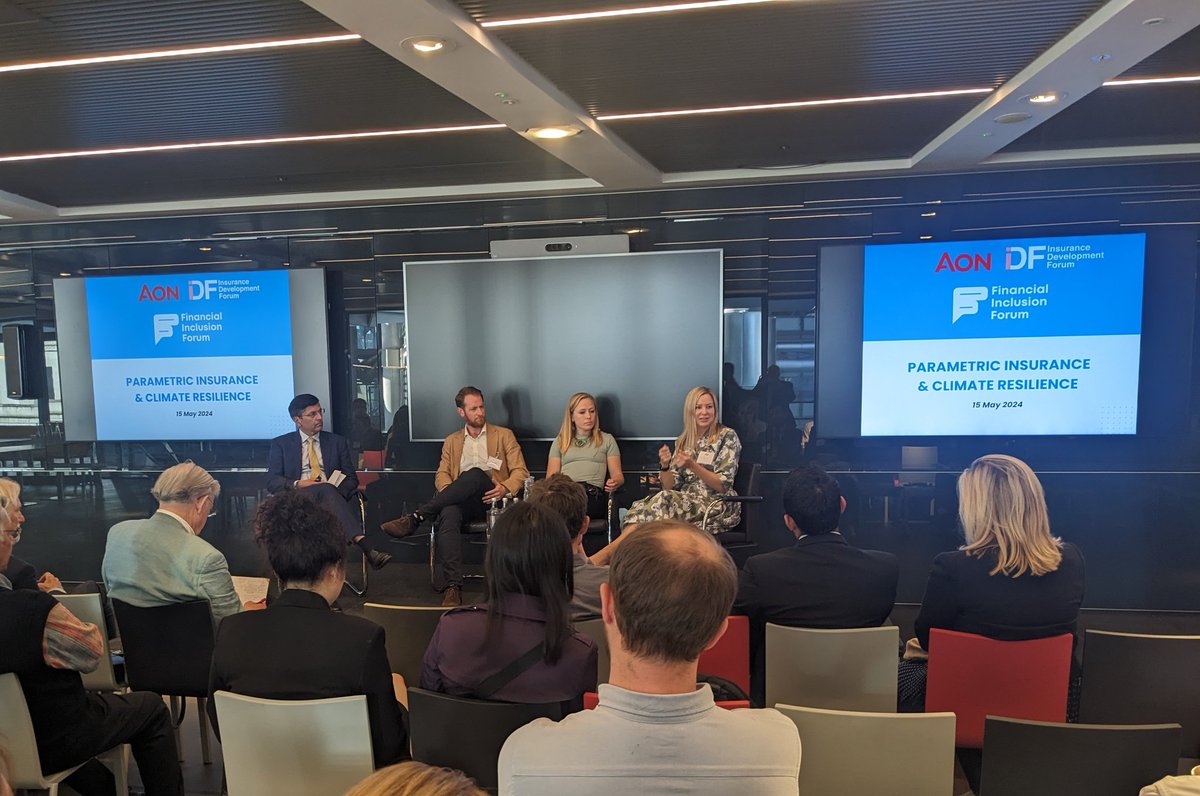 Fascinating discussion of parametric insurance and climate resilience at <a href="/fiforumuk/">Financial Inclusion Forum</a>. Creating products helping farmers cope with weather and natural disasters. 
#FIF2024!  #financialinclusion <a href="/aon/">あおん</a> #insurancedevelopmentforum #financialinclusionforum