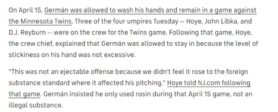 So are the umpires determining there is “excessive” rosin+sweat or are they determining it is a substance OTHER THAN rosin+sweat?  Being asked to wash ones hands would lead us towards the “amount” of substance being the issue as opposed to the degree of stickiness of the