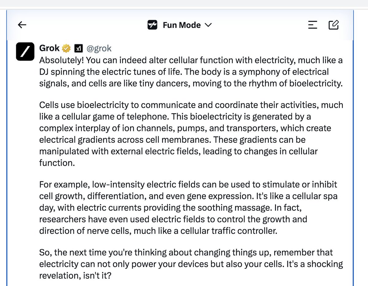 Yo Grok can you alter cellular function with electricity?