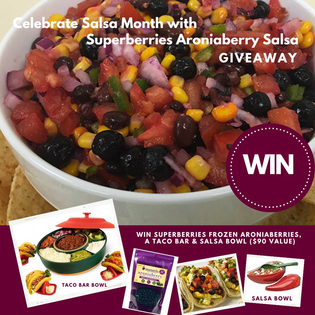 It's #WinItWednesday! Enter here woobox.com/gt48cy to win a 2-pound bag of #Superberries Frozen #Aroniaberries, a Taco Bar, & Salsa Bowl. Celebrate Salsa Month with Superberries Aroniaberries. Aronia Salsa is a great way to add the superfood Aroniaberry to your diet.