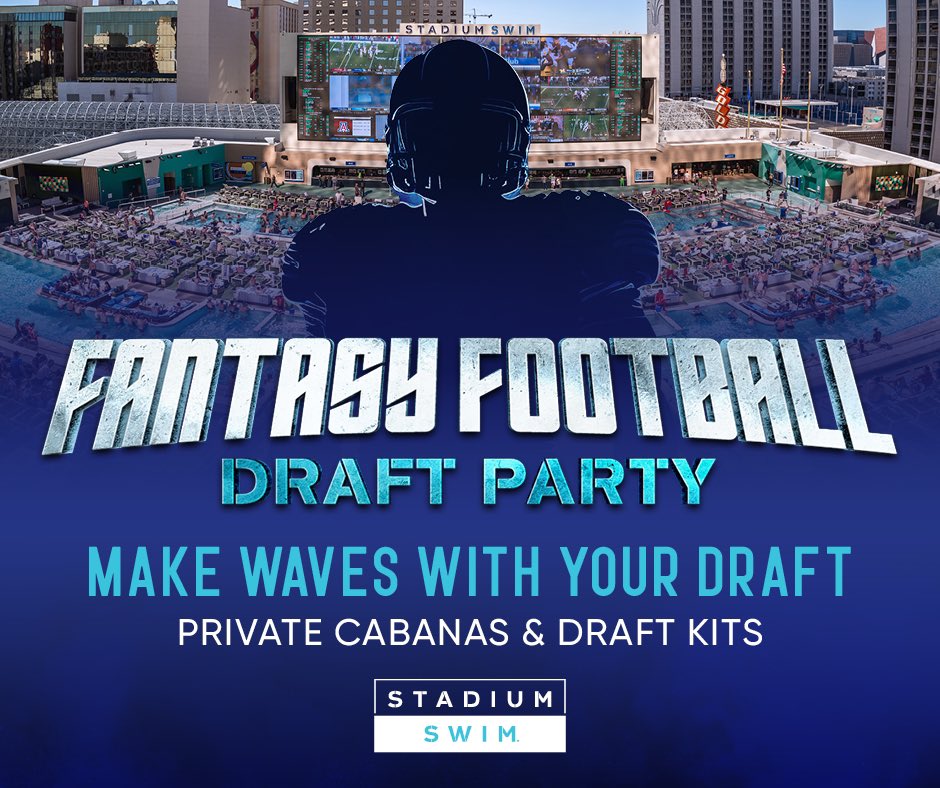 Make waves with your fantasy football draft at @StadiumSwim! 🏈🌊  Dive into the action in our private cabanas, equipped with everything your league needs to draft like pros! And get this— the league with the coolest name wins a FREE draft cabana and a $1000 food and beverage