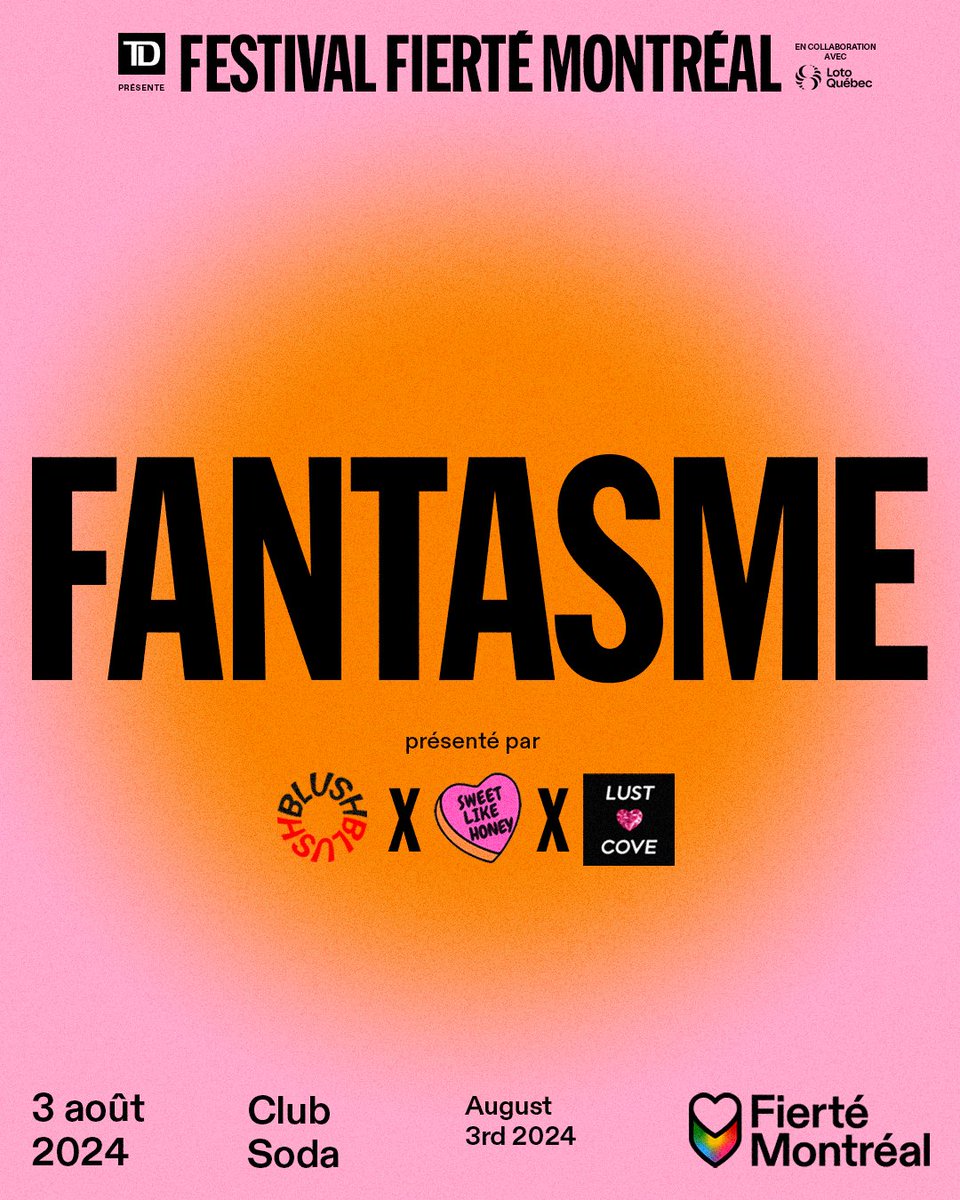 Fantasme dans le cadre du Festival Fierté Montréal 🔥 Lust Cove, Sweet Like Honey et Blush s’unissent et vous invitent à une soirée d'euphorie sensuelle et de plaisirs saphiques. fiertemontreal.com/fr/billetterie