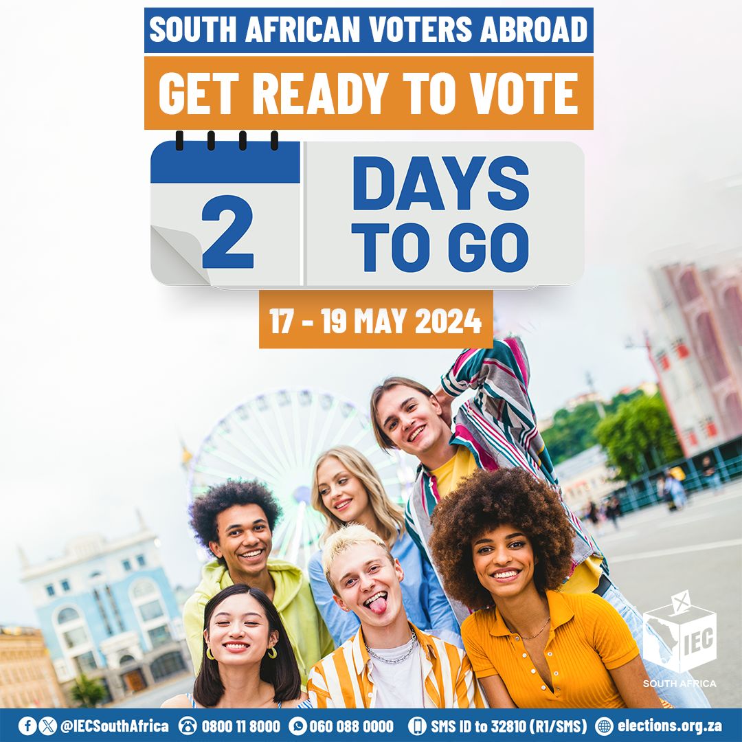 It's two days to go for South African citizens abroad to cast their vote in the national and provincial elections. Over 78 000 citizens are gearing up to vote at foreign missions between 17-19 May 2024. #SAelections24 #SAVotingAbroad #30yearsoffreedom