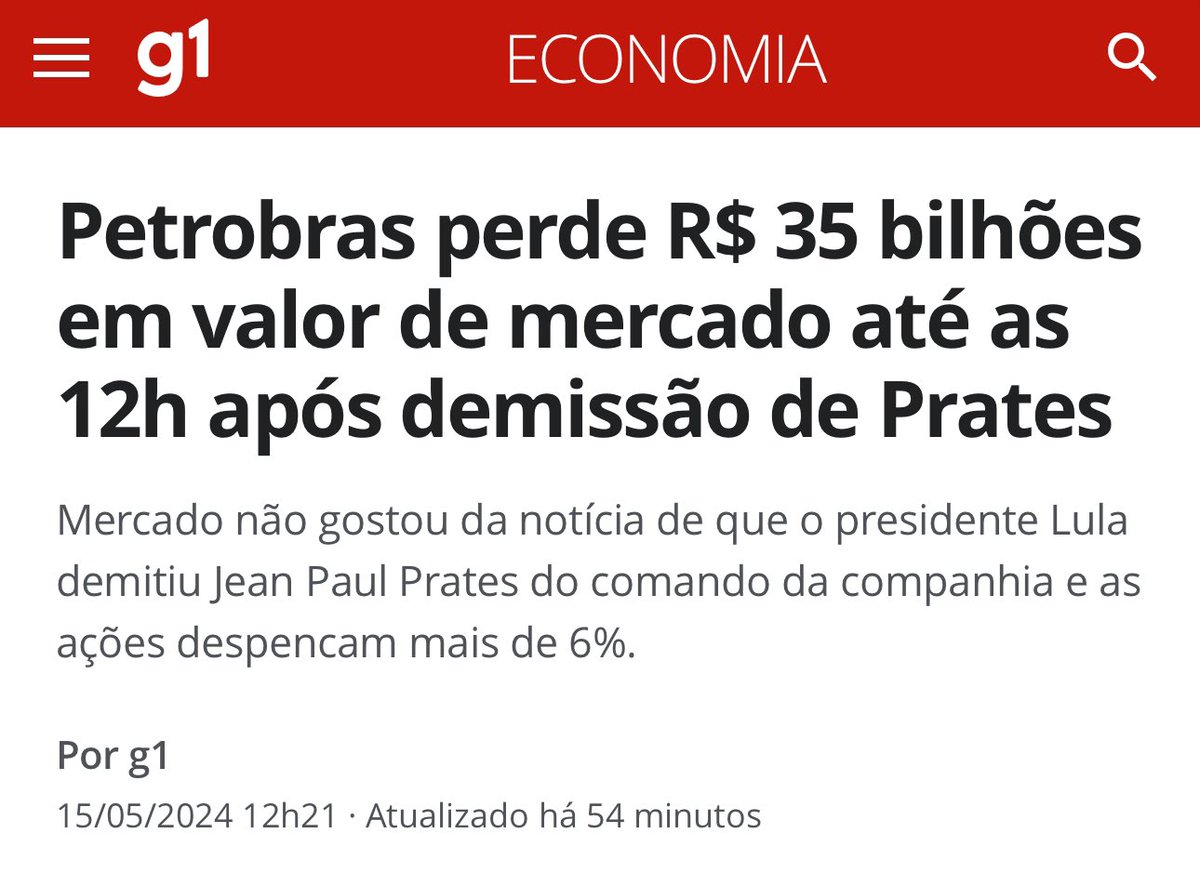 A irresponsabilidade e má-gestão de Lula e Haddad fez a Petrobras perder 35 bilhões de reais em valor de mercado em poucas horas. Quantos gaúchos poderiam ser ajudados com essa quantia?