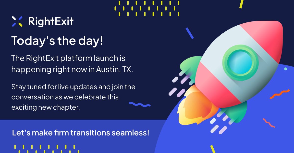 RightExitMA's tweet photo. Today's the day! 🎉 The RightExit platform launch is happening right now in Austin, TX. Stay tuned for live updates and join the conversation as we celebrate this exciting new chapter. Let's make firm transitions seamless! #RightExit #PlatformLaunch #LiveUpdates https://t.co/UUbv9g0lbi