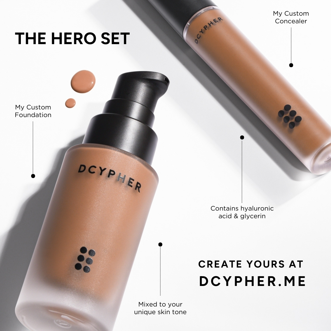 DCYPHERme's tweet photo. The Hero Set: My Custom Foundation &amp; My Custom Concealer together in one convenient bundle for your everyday complexion needs.⁠
⁠
Create yours https://t.co/xLvcMkgcQ8
⁠
#dcypherbeauty #customcosmetics #madeforyou https://t.co/TjRNHDwZeF