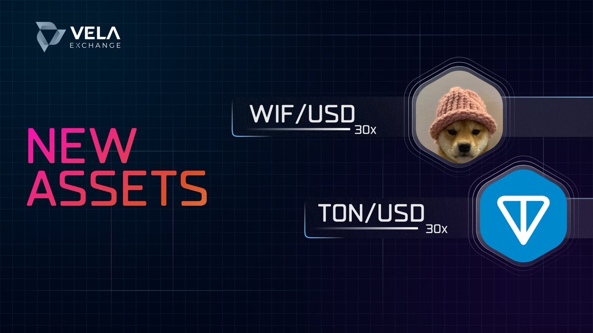 NEW LISTING ALERT! We are excited to welcome two new additions to Vela. Highly sought-after pairs, namely $WIF and $TON, are now available on our platform with up to 30x leverage. But that's not all, more fantastic pairs are coming next week.