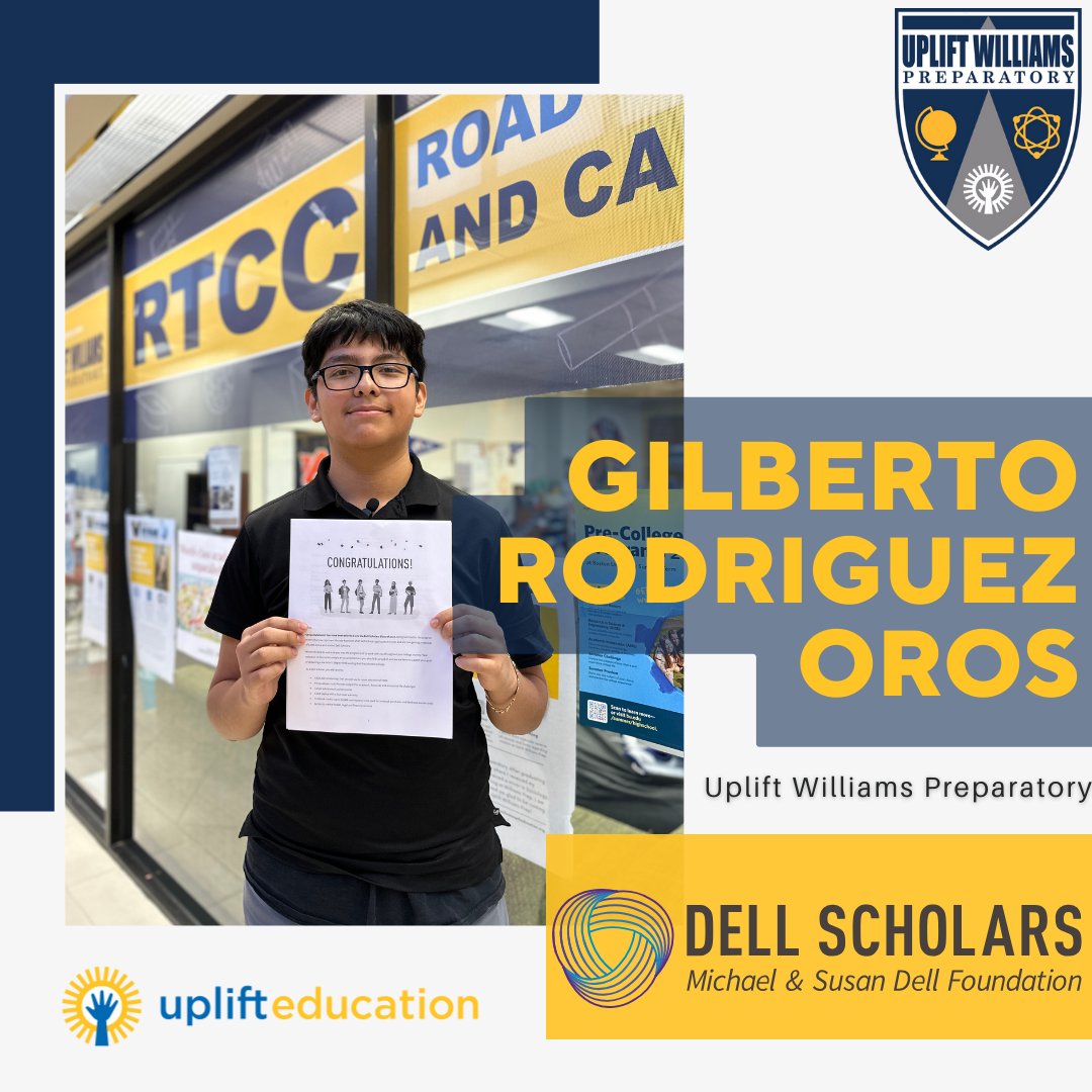 🌟Big congrats to Gilberto Rodriguez Oros from Uplift Williams for being awarded the Dell Scholarship! 🎓 'If they can believe in me, then I can for sure do it!' His future in mechanical engineering is underway & we are proud of him. Congratulations Gilberto! 💖 #DellScholar