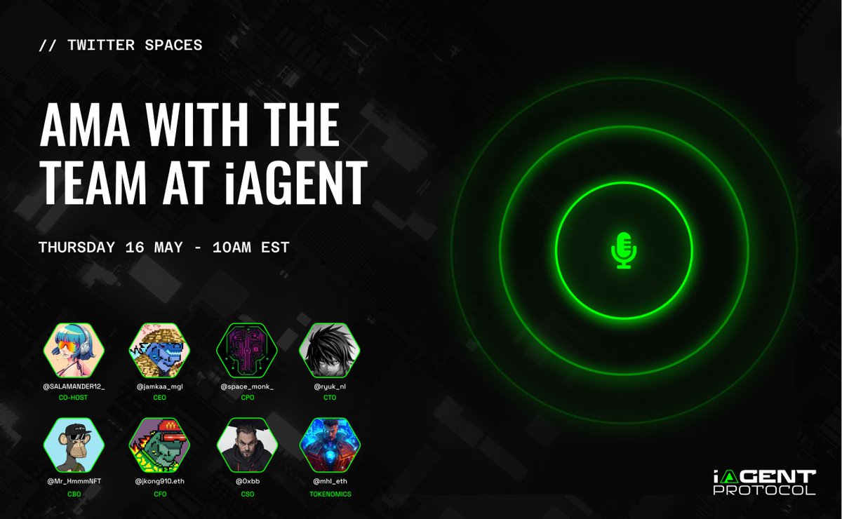 Have questions about iAgent?🟢

Here's your chance to ask them directly to our team!
x.com/i/spaces/1mrgm…

And win 1 Free Node + 6 GTD WL spots for our upcoming Node Sale while you're at it. Drop 'em in the comments. 👇