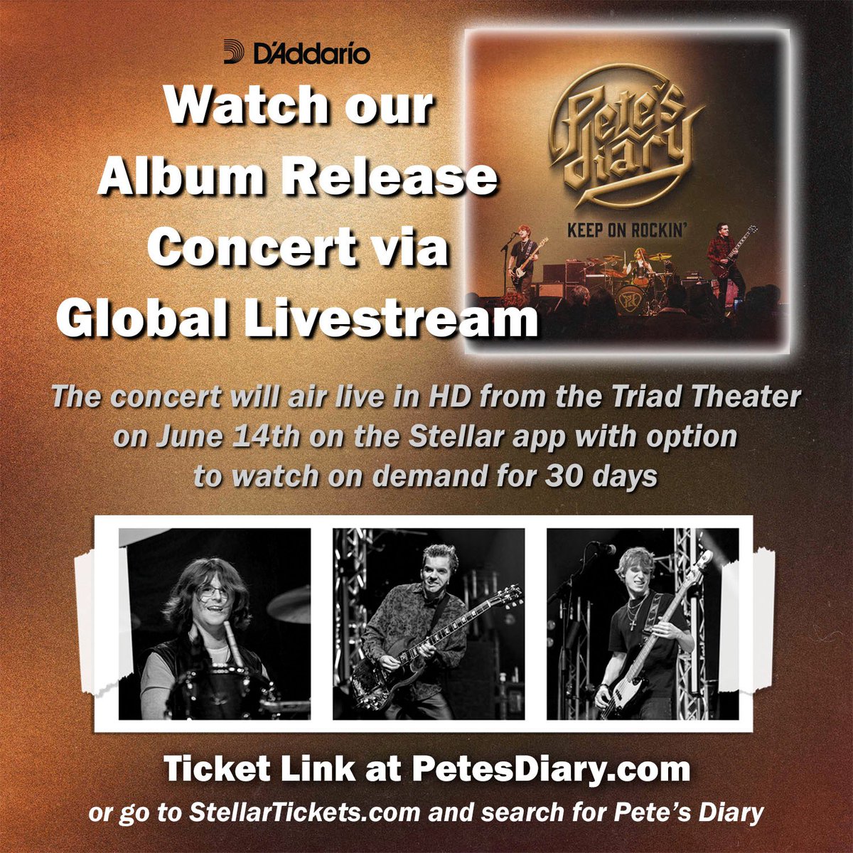 🚨 We’re bringing our #KeepOnRockin album release concert to you! 🚨 Celebrate our #PetesDiary debut album release with us live in HD from @The_TriadNYC in #Manhattan on June 14th!!!! You can watch live or up to 30 days on demand. The concert will be hosted on the