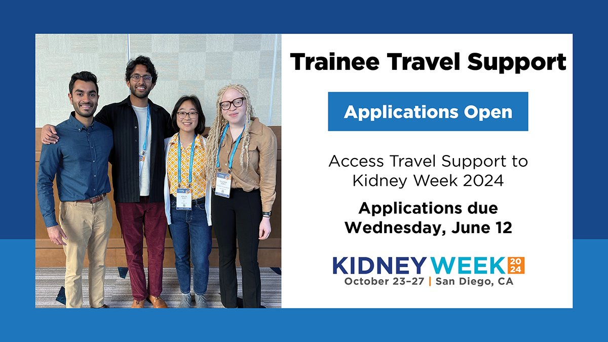 Apply for travel support to #KidneyWk 2024! Students, residents, and fellows can apply for several programs, including Kidney STARS Program, Advances in Research Conference Early Program Travel Support, and more. Check your eligibility and apply today. ➡️ asn.kdny.info/qPIy50RyRw4