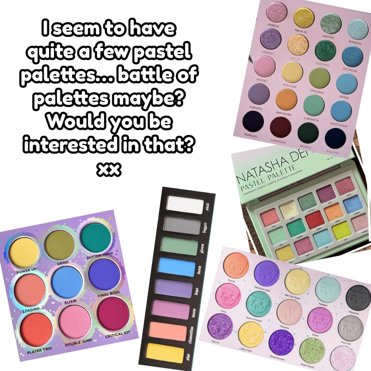 I seem to have quite a few #pastel palettes… battle of palettes maybe? Would you be interested in that? xx #4fBeauty