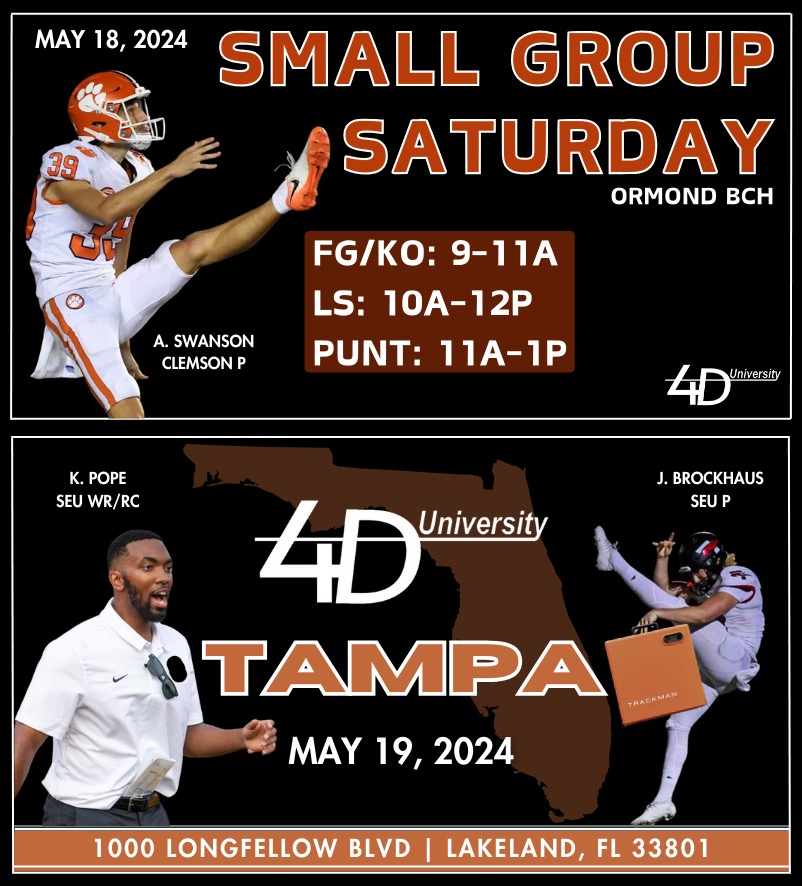 This weekend! Small group Saturday in Ormond Southeastern University on Sunday. 4thdownu.com