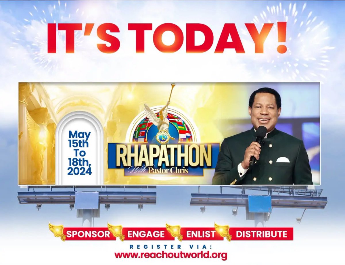 It's 𝗥𝗛𝗔𝗣𝗔𝗧𝗛𝗢𝗡 time with our dear Man of God Pastor Chris. 

It's starting today, Wednesday at 5PM GMT+1 and continues tomorrow, Thursday to Saturday (10AM & 5PM GMT+1).

The Rhapsody of Realities a life transforming daily devotional. Be a part of it!
#Rhapathon