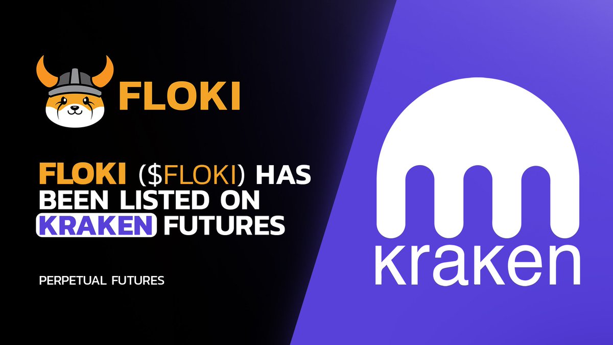 The top US-based cryptocurrency exchange, #Kraken, has just enabled  Perpetual Futures Trading for $FLOKI! This feature allows its 10 million+  users, including many institutional investors, to take either a long or  short