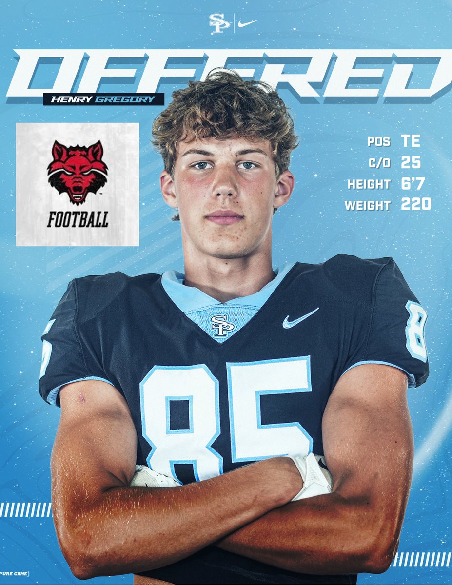 Jag Nation... Congrats goes out to our 25 TE Henry Gregory for picking up his first D1 offer from Arkansas State! He is the perfect example of when God-given gifts are met with extremely hard work, great things happen! Keep being you, Henry! #SPFootball #ItsComingTheRightWay