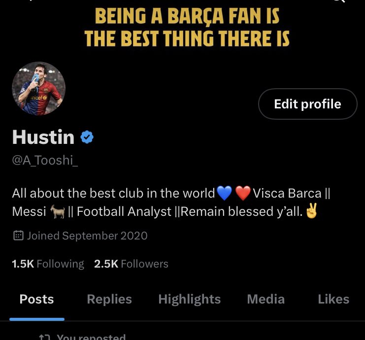 2.5k followers, one big twitter family. Thank you and I really appreciate y’all, let’s keep growing. Visca El Barca 🔵🔴