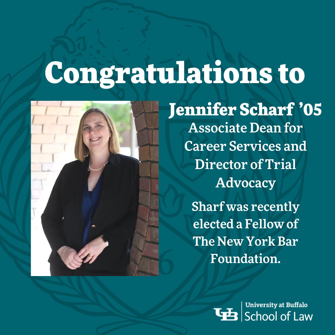 Congratulations to Jennifer Scharf ‘05, associate dean for career services, for being recently elected a Fellow of The New York Bar Foundation. #UBuffalo #UBuffaloLaw