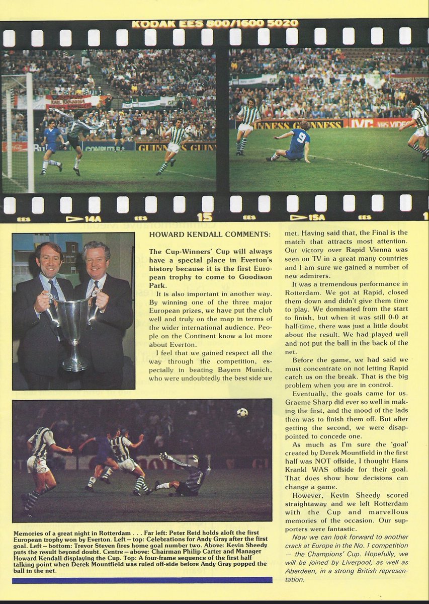 More about Rotterdam, 15/05/1985 - featured in the EFC matchday programme at the next home match. Image scan via @andyeverton1966 on Flickr.