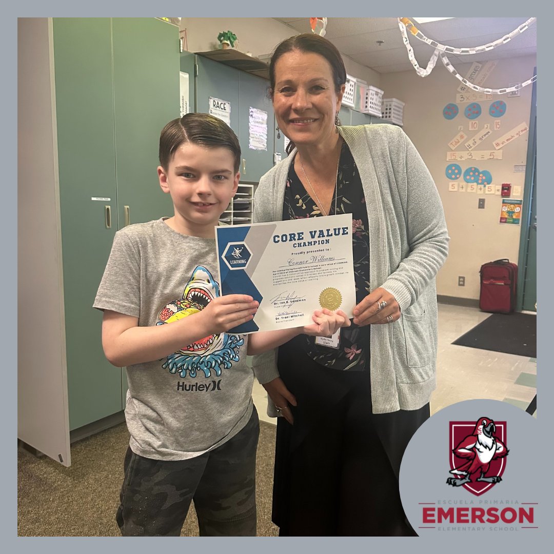 Our Core Value Champion award for learning went to Connor in Mrs. Blackstock and Mrs. Thornton's class! Keep up the amazing learning Connor!
