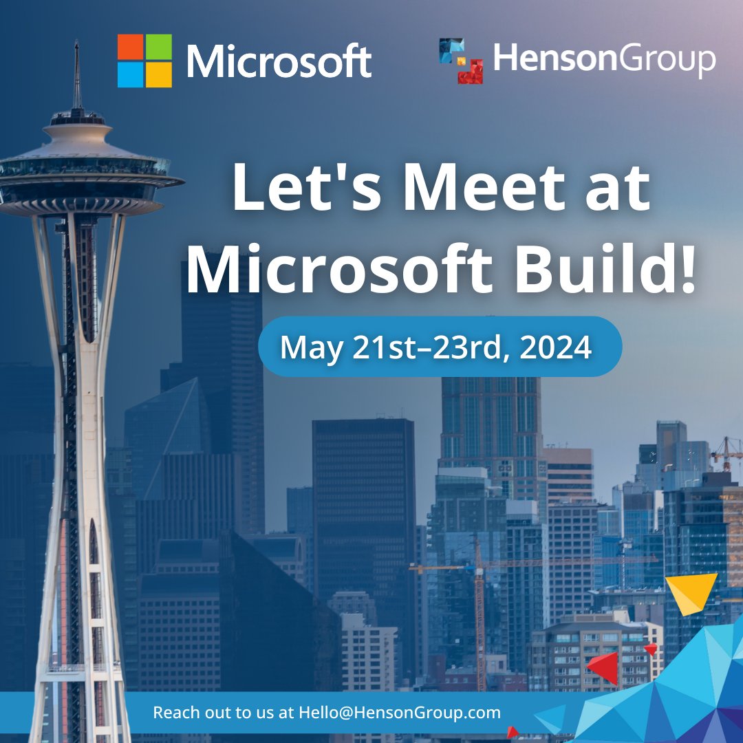 🚀 Excitement is building at The Henson Group as we gear up for Microsoft Build in Seattle next week! 

Reach out to us at Hello@HensonGroup.com to schedule a meet-up.

#Microsoft #MicrosoftBuild #Seattle #MicrosoftSeattle #HensonGroup