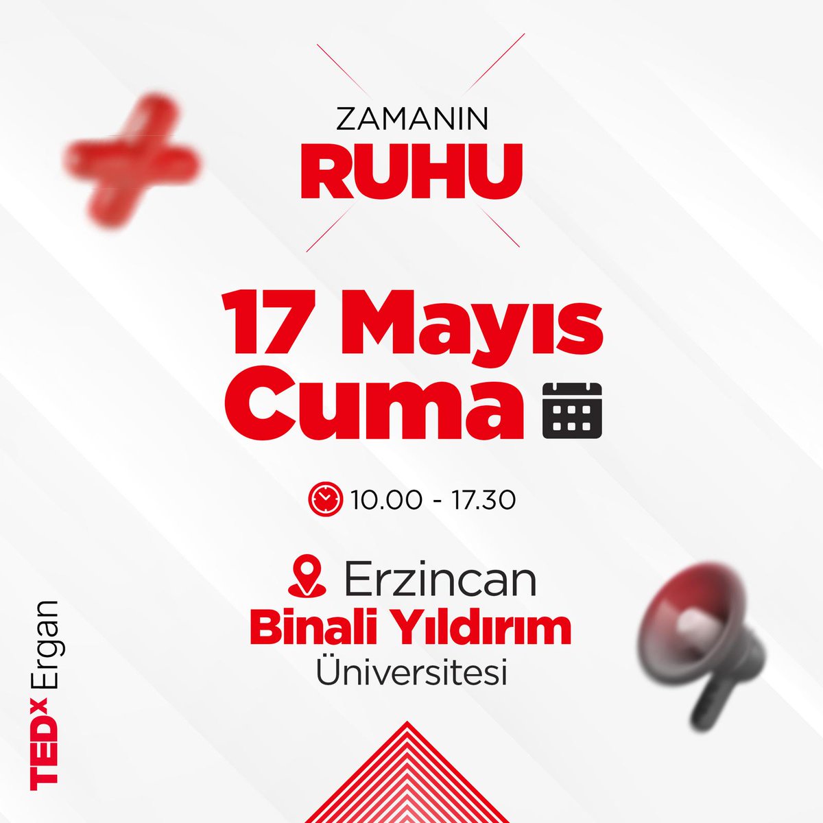 17 Mayıs Cuma günü, "Zamanın Ruhu" konseptiyle dolu dolu bir gün geçirmeye hazır mısınız? 

Erzincan Binali Yıldırım Üniversitesi'nde saat 10.00'da başlayacak TEDx Ergan etkinliği için geri sayım başladı! 🚀

<a href="/TEDx/">TEDx</a> <a href="/TedxErgan/">TEDx Ergan</a>