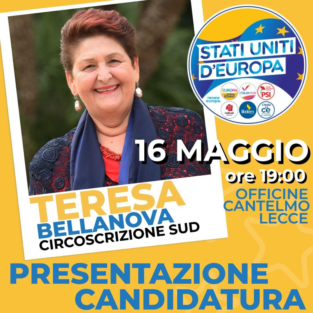 Domani alle Officine Cantelmo a #Lecce presenterò ufficialmente la mia candidatura per gli #statiunitideuropa nella circoscrizione Sud. Sarà un'occasione per confrontarci sul futuro del #Mezzogiorno e dell'#Europa. Vi aspetto!