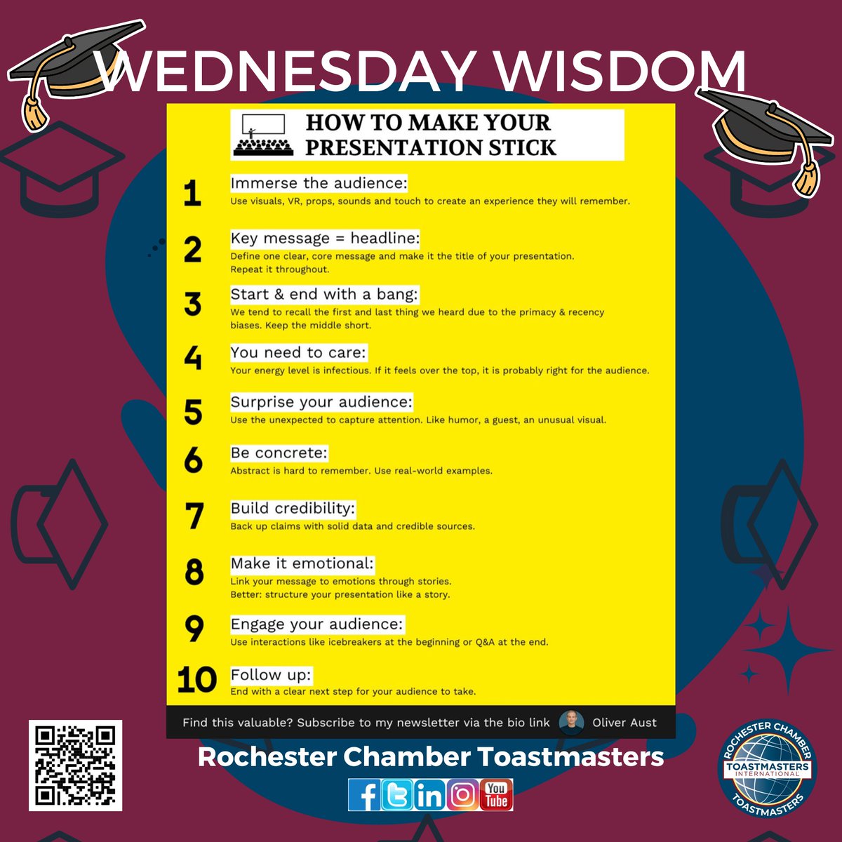 Wisdom Wednesday - How to make your presentation stick #toastmasters #mn #rochester_local #rochmn #publicspeaking #neighborshare #neighborstory  #neighbors #success #presentation #stick