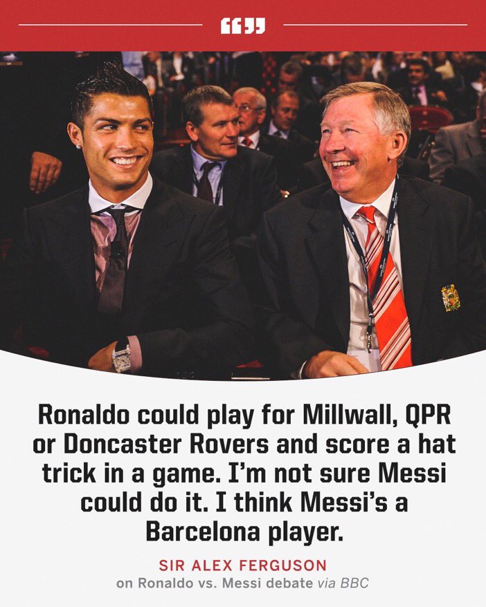 I don't believe Sir Alex Ferguson until I see Ronaldo at Millwall. Win something there let’s see. 🤐