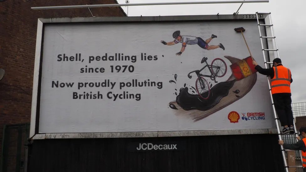 I'm a huge fan of @darren_cullen. These @BrandalismUK posters bring me much joy! When @BritishCycling decided to 'team up' with @Shell, many of us puked our bodies inside out. @Champions4Earth @jack_carlin97 @neahevans @_katiearchibald @josieknight97 @chazworther @ethanvernon22