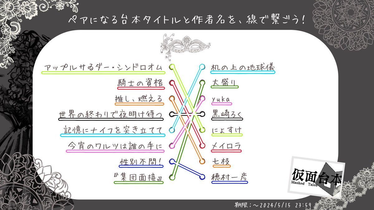 一旦答え合わせを。

これからも、仮面舞踏会は続きます。
みなさんまだまだ遊んでくださると嬉しいです🎭✨

kamen-daihon.amebaownd.com

#仮面台本
#仮面台本企画