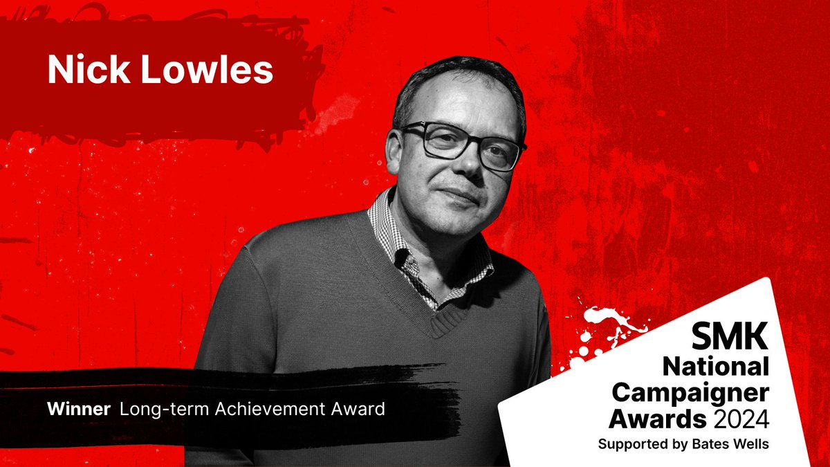 The winner of the #LongTermAchievement award is @lowles_nick. He’s spent a lifetime fighting racism, fascism and extremism – first with the antifascist magazine Searchlight and then with @hopenothate, the organisation he founded back in 2004. #SMKAwards2024 #LoveCampaigning