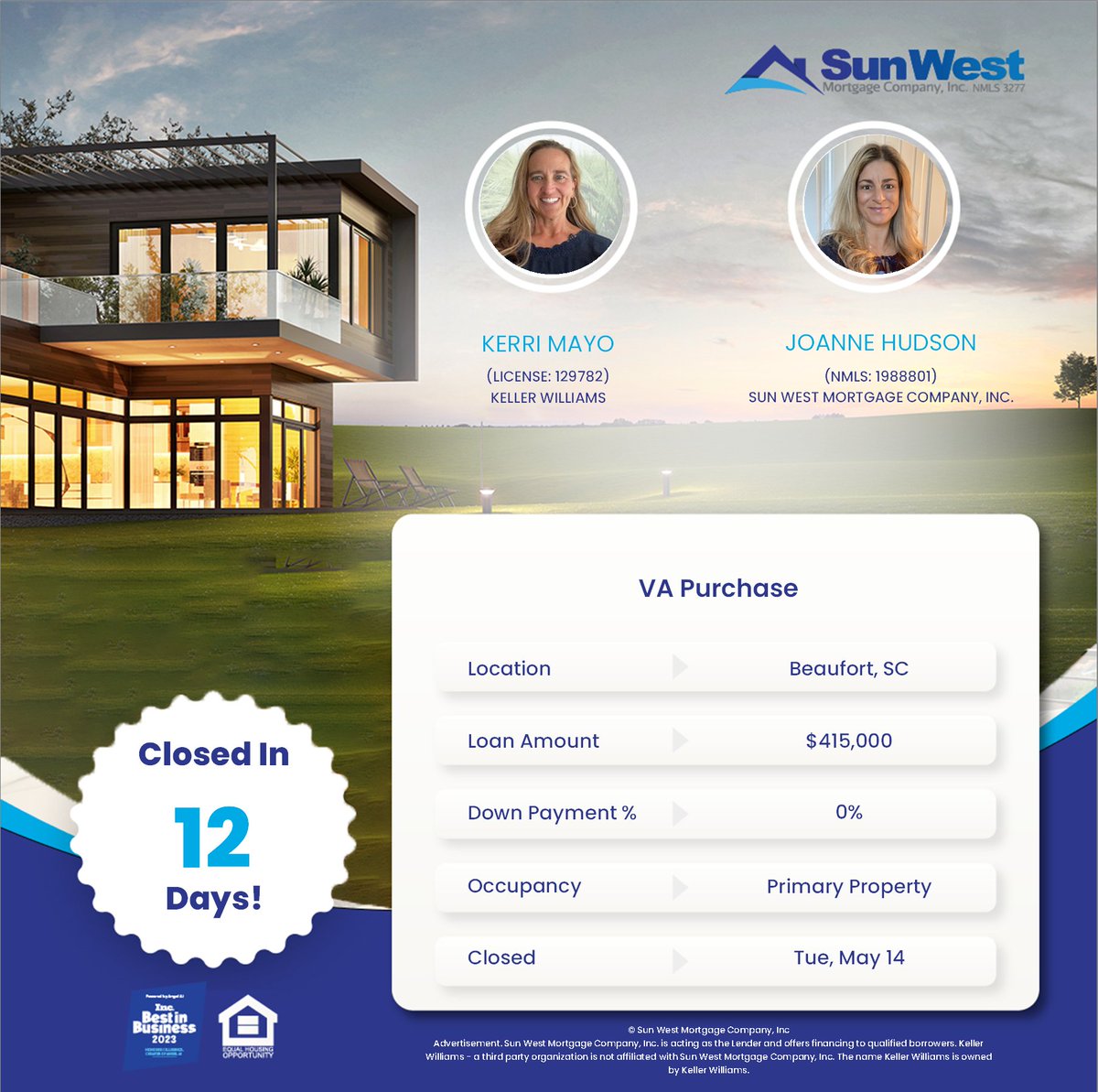 TanawadeVikas1's tweet photo. Special thanks to Kerri Mayo for trusting Sun West and Joanne Hudson to finance the purchase for her buyer. Closed in 12 days!
#happyhomeowners #purchase #va #loanclosedfast #sunwestmortgage #wegetyou #mytruehome #feelgood #AngelAi #technology #homeloans #empathetictechnology https://t.co/WThhgWXl2B