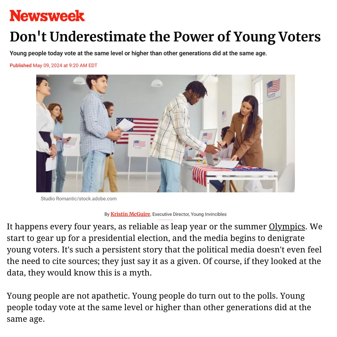 Young voters will play a crucial role in shaping the political landscape in the 2024 elections and beyond. Yet, many still believe young voters are apathetic or disengaged from the political process: newsweek.com/dont-underesti…