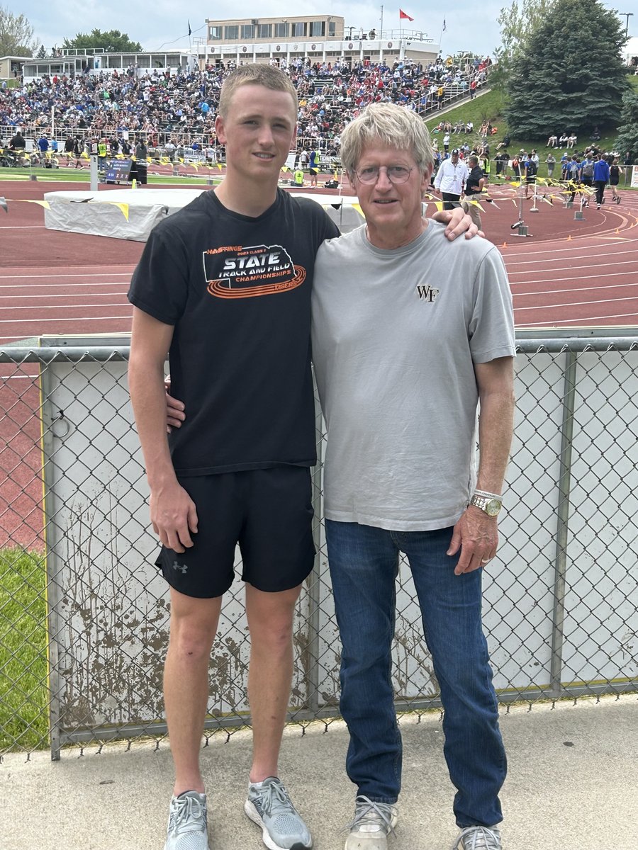TWO TIGER STATE HIGH JUMP CHAMPS! 2024 champ Parker Ablott and his grandfather, 1973-74-75 state champ Doug Phelps.

#every1aTIGER #nebpreps