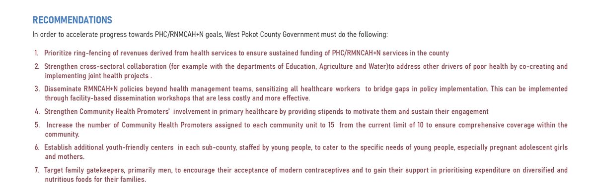 In @WPCGovernment they are enhancing their #RMNCAH+N indicators by improving funding for healthcare services,such as ring-fencing funds for health, and ensuring widespread dissemination of PHC/RMNCAH+N policies to stakeholders beyond health management teams. #CEBAinWestPokot #PHC