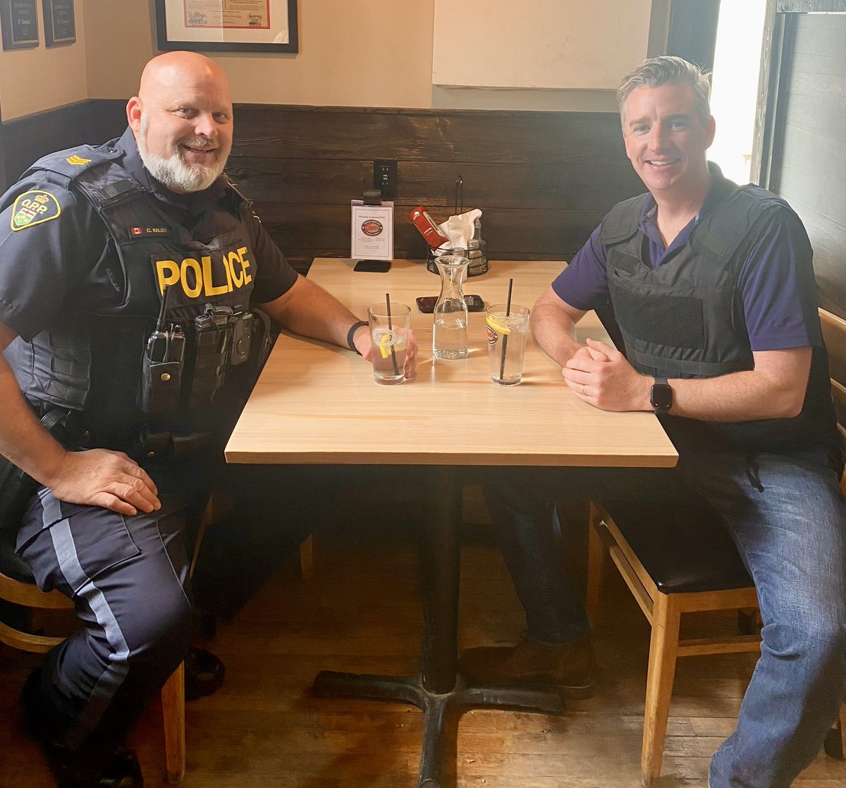 #GrenvilleOPP had a visit today from our local MP @MikeBarrettON to celebrate and talk about #PoliceWeekON. MP Barrett joined Sgt. Kelso for a tour of our #community and to learn more about our day-to-day tasks. He even joined us for some proactive foot patrol! ^dh