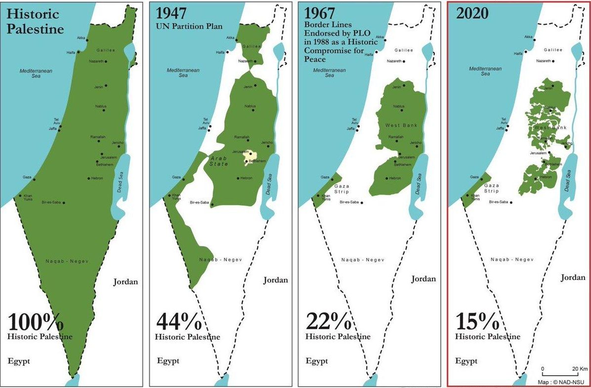 A 76 años de la NAKBA: Mapa muestra el robo de tierra de Palestina por Israel.
