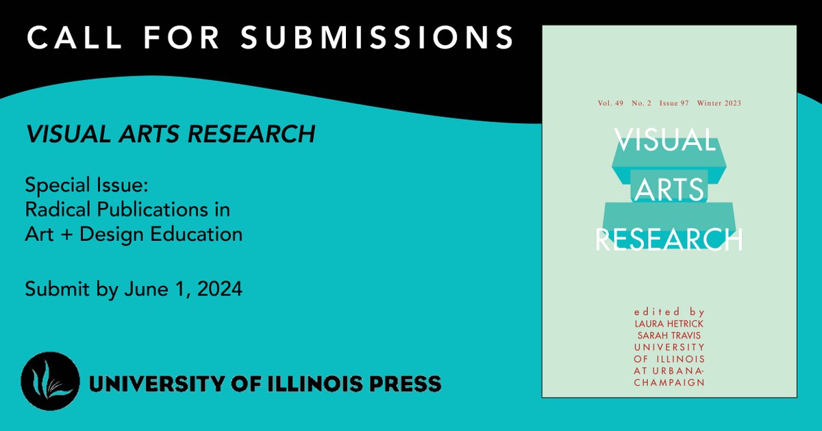 📢Call for Papers! This special issue of Visual Arts Research invites manuscripts and creative work that explore radical conceptions of research and publication practices in art + design education. Submissions due June 1, 2024. Learn more: press.uillinois.edu/journals/?id=v…