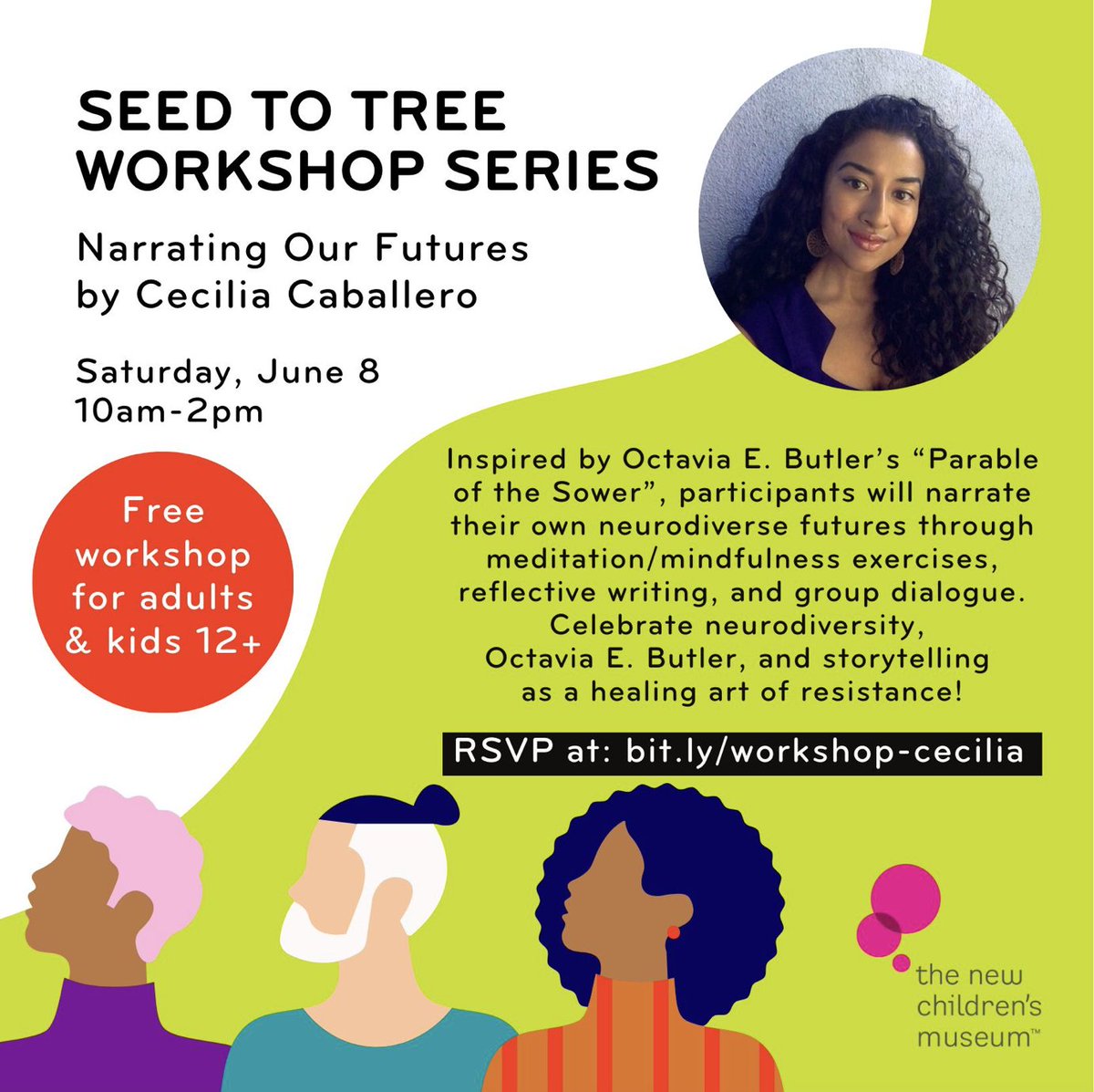 I'm excited to teach this workshop about narrating our neurodiverse futures through Octavia Butler's Parable of the Sower! Join me on June 8 at the New Children's Museum in San Diego. Free and open to the public, plus snacks.