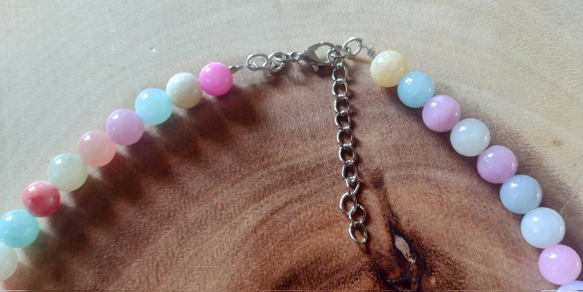 Loved making this, love the colours and I honestly wish I could wear it, 8mm dyed jade gemstone beads in pastel colours. Measures 41cm with a 5cm extension chain. thatcraftyfella.etsy.com/listing/173192… #Mhhsbd #Gemstone #Jewellery #Shopsmall #Handmade #Pastel #Necklace #TreatYourself