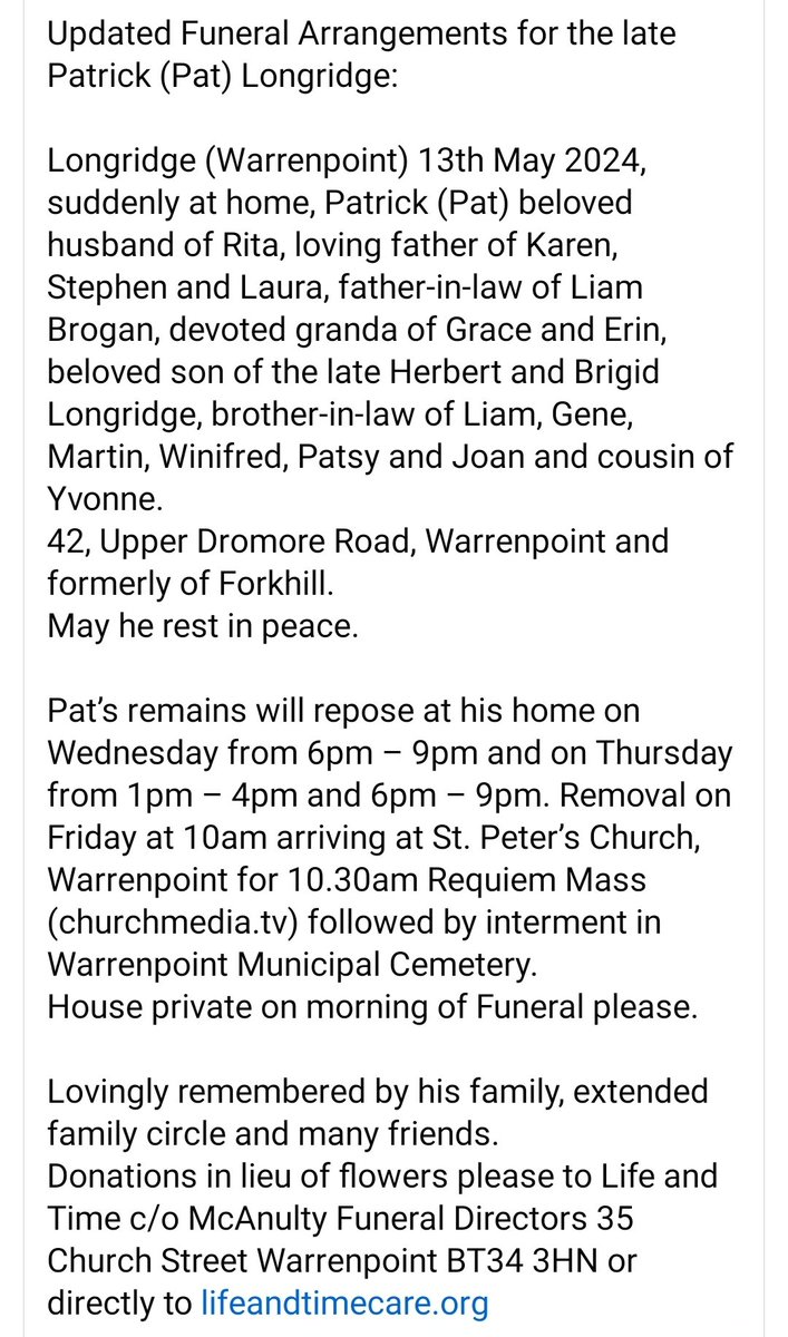 Pat's family have asked for all supporters/volunteers attending to wear their club gear as Pat would have wished. We'd love to see as many as possible there to give Pat the send-off he deserves💙

Our thoughts remain with Pat's family and friends at this extremely difficult time.