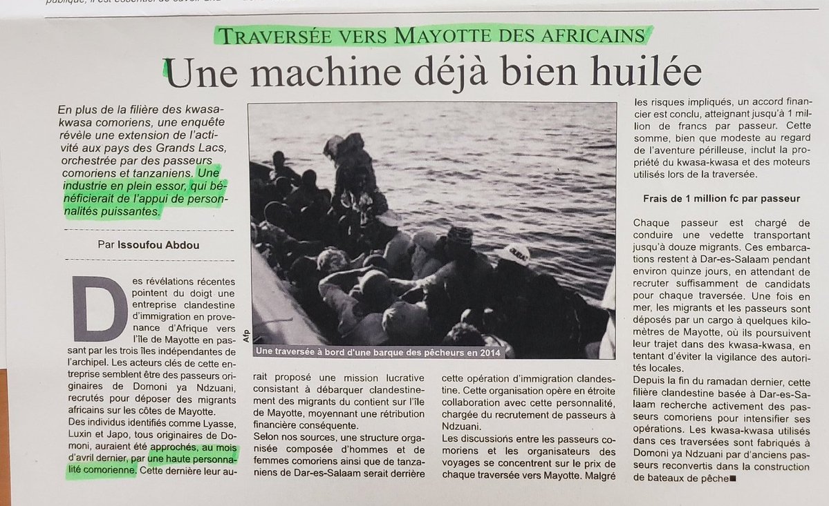 Quand la presse comorienne #ElWatan explique que des membres du gouvernement #Comores organise le #TraficHumain et le passage de #clandestins vers #Mayotte. @EmmanuelMacron @francediplo quelles sanctions contre stratégie de déstabilisation, d'#Ingérence organisée par #Moroni?