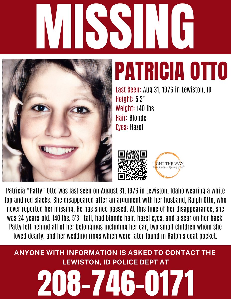 #MissingPosterMonday #PattyOtto #PatriciaOtto #Idaho #Washington #Oregon #MondayMotivation #Missing #MissingPerson #PattysVoice #MissingMothers #Unresolved