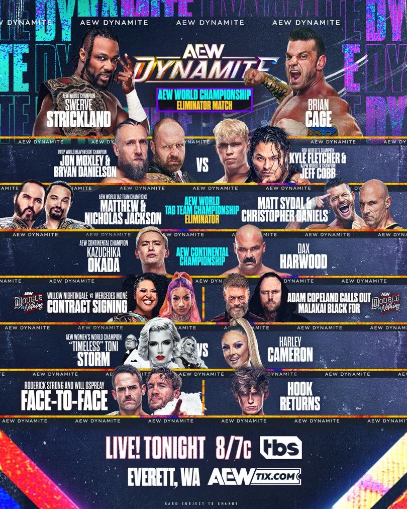 #AEWDynamite TONIGHT! 8 PM ET Live on TBS! It's going to be a real good one. Look at this card - how can it not be?!