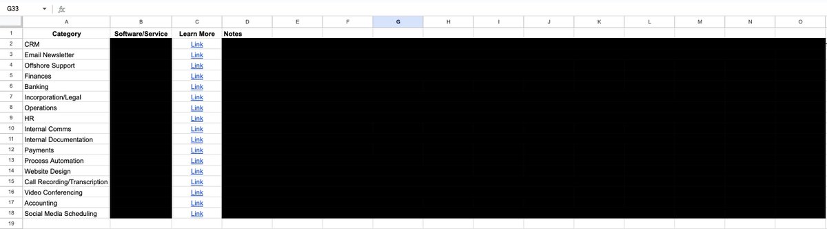 I'm constantly hit up about the software/services I use to run my businesses. So I put together a simple spreadsheet that has my full stack & a bit of commentary. LINK BELOW 👇