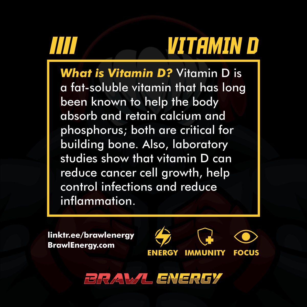 Brawl Energy ingredient education day: Vitamin D! #brawlenergy #energydrink #vitamind #vitamins #healthylifestyle